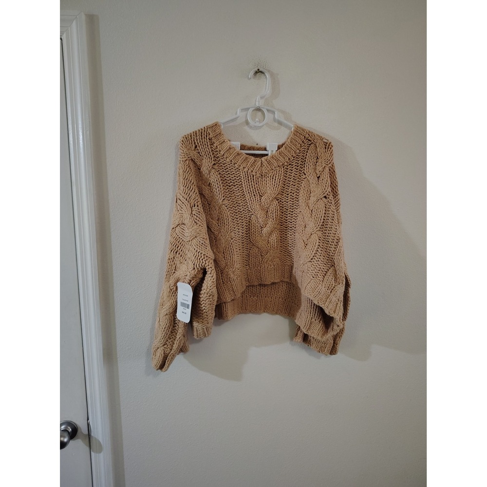 DressUp Hyfve Tan Chunky Cable Knit Cropped Sweater Small NWT